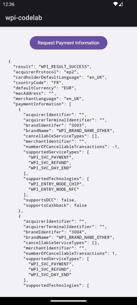 App payment information